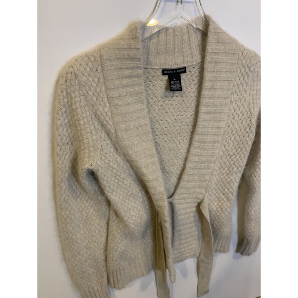 Deane & White S Cream Angora Lambs Wool Blend Chunky Knit Cardigan Wrap Tie - Picture 2 of 5
